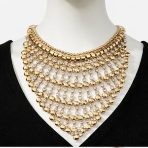 Gold Layered Statement Bib Necklace – Multi-Strand Draped Chain – Glam Chic